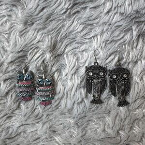 Beautiful and Unique Owl Shaped Earrings Set in Silver and Multicolor